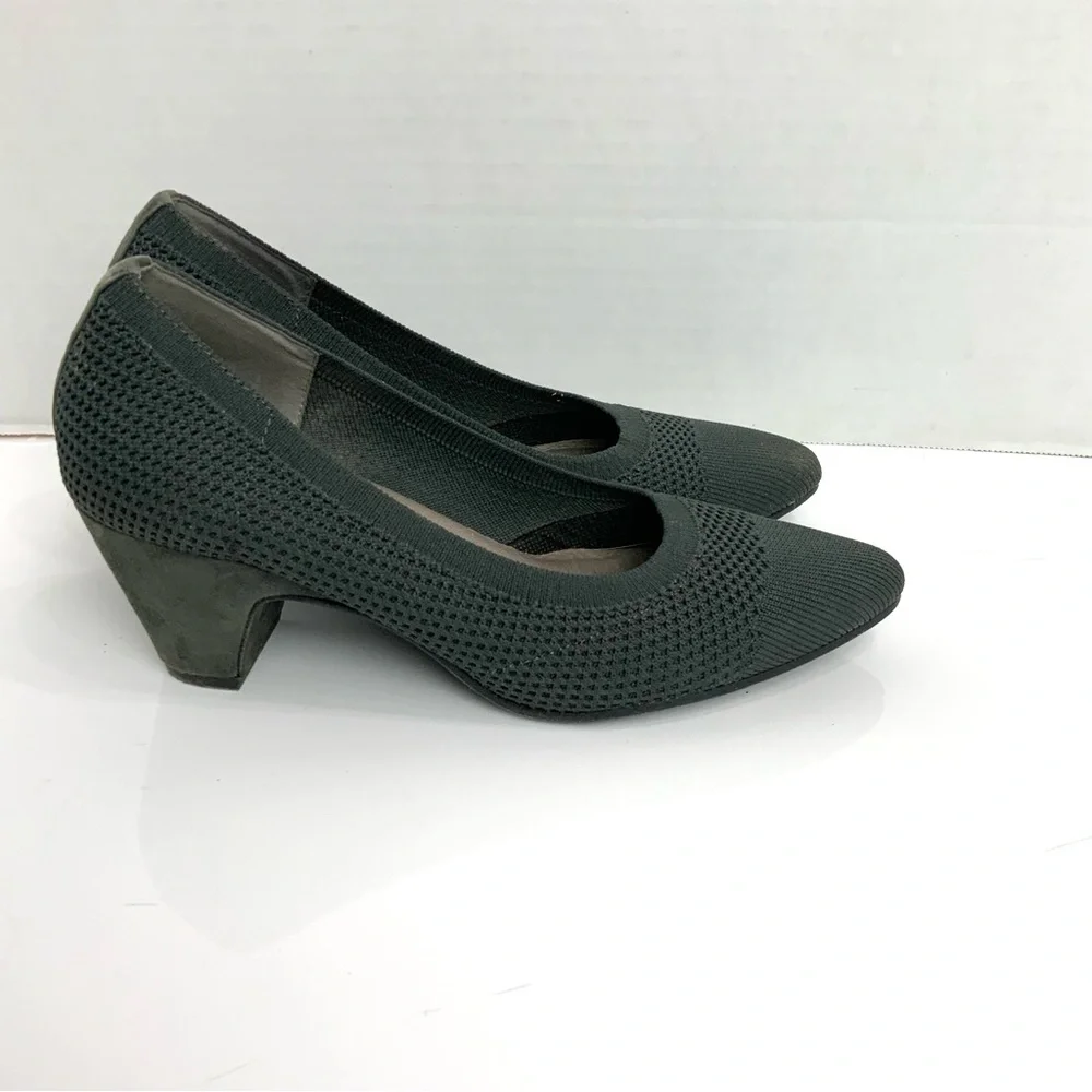 Eileen‎ Fisher Sz 7.5 Kiss Knit Sock Suede Heel Charcoal Gray Pumps Heels Career